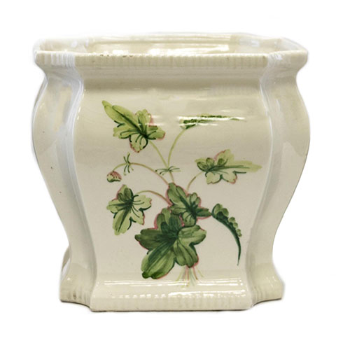 Sub.:14-On - Lote: 1324 -  Macetero en porcelana esmaltada con decoraci�n vegetal pintada a mano