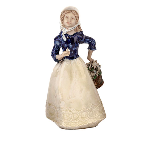 Sub.:14-On - Lote: 1380 -  Dama con cestillo de flores. Figura en porcelana y biscuit.