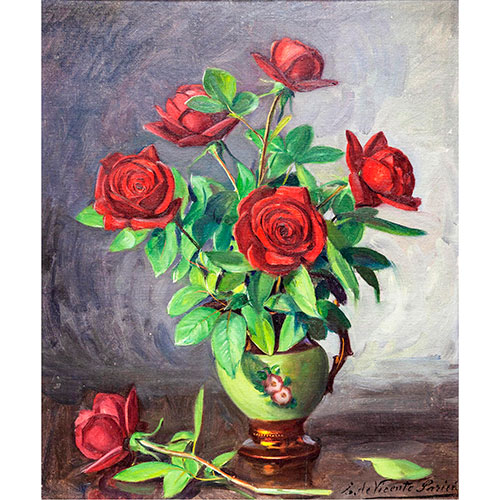 Sub.:14-On - Lote: 1076 - ENRIQUE VICENTE PARICIO (Guadalajara, 1897 - Terzaga, Guadalajara, 1979) Rosas en jarrn de Bristol