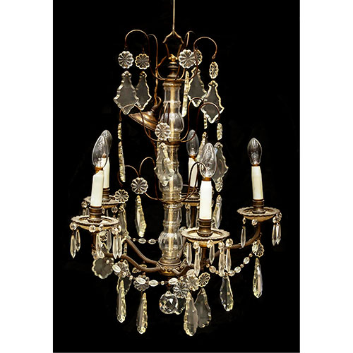 Sub.:14-On - Lote: 246 -  L�mpara de techo en cristal de 5 luces con cristales pinjantes.