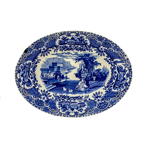 Sub.:14-On - Lote: 342 -  Fuente oval azul en cer�mica. Con peque�o piquete.