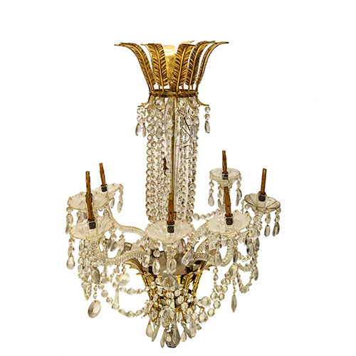 Sub.:14-On - Lote: 207 -  L�mpara en bronce y cristal de ocho brazos, a�os 50