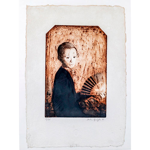 Sub.:14-On - Lote: 1163 - MATIAS QUETGLAS BENEDET (Ciudadela, 1946) Retrato de nio con abanico
