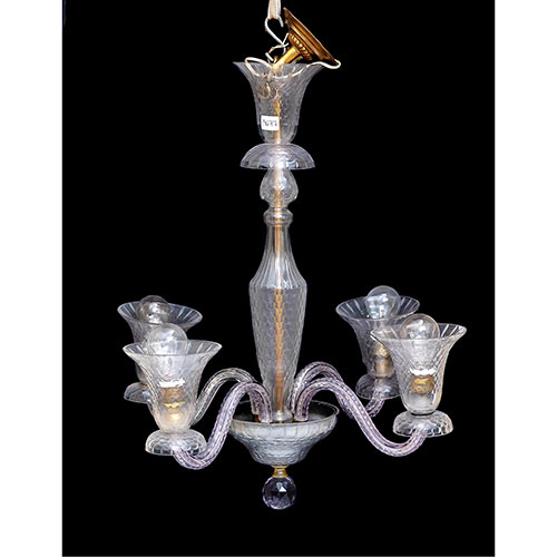 Sub.:14-On - Lote: 253 -  L�mpara de techo realizada en cristal con cuatro luces. A�os 40.