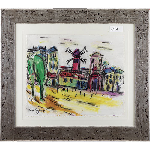 Sub.:14-On - Lote: 882 - ANTONIO PERIS CARBONELL (Valencia, 1957) Vista de pueblo con molino