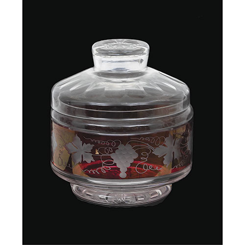 Sub.:14-On - Lote: 1455 -  Bombonera en cristal tallado y policromado en granate.