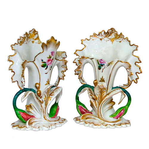 Sub.:14-On - Lote: 1272 -  Pareja de jarrones en porcelana isabelina esmaltada