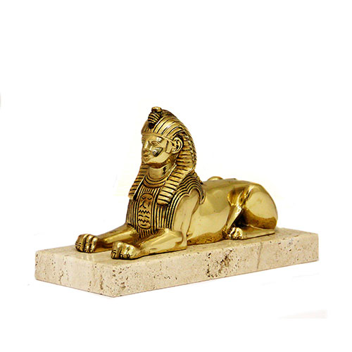 Sub.:14-On - Lote: 1576 -  Esfinge en bronce con base de m�rmol travertino