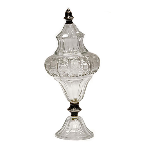 Sub.:14-On - Lote: 1438 -  Peque�o bote con tapa en cristal tallado y plata