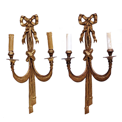 Sub.:14-On - Lote: 1660 -  Pareja de apliques de pared estilo Luis XVI en bronce con dos luces.