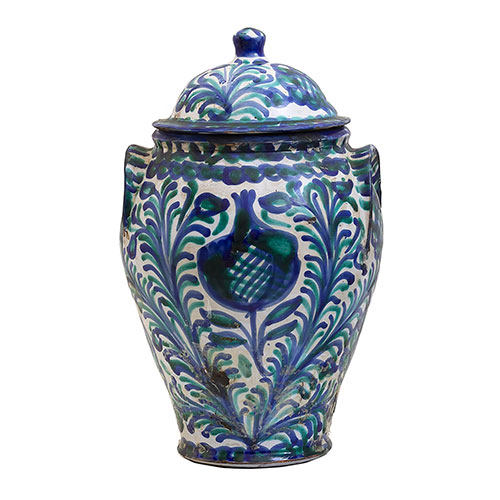 Sub.:14-On - Lote: 316 -  Orza con su tapa en cer�mica de Fajalauza policromada en azul y verde.