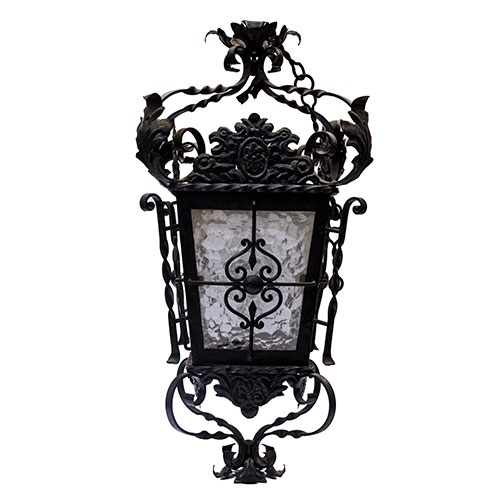 Sub.:14-On - Lote: 262 -  Farol de techo en hojalata, cristal y hierro forjado.