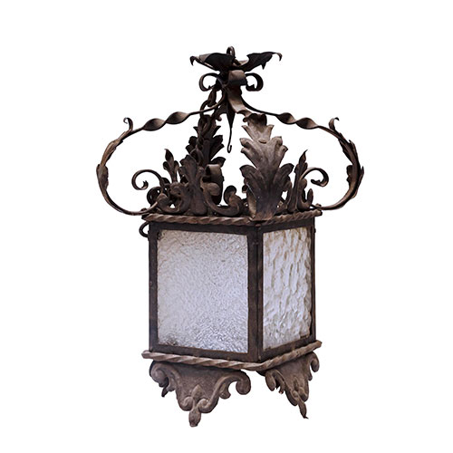 Sub.:14-On - Lote: 261 -  Farol de techo en hojalata, cristal y hierro forjado.