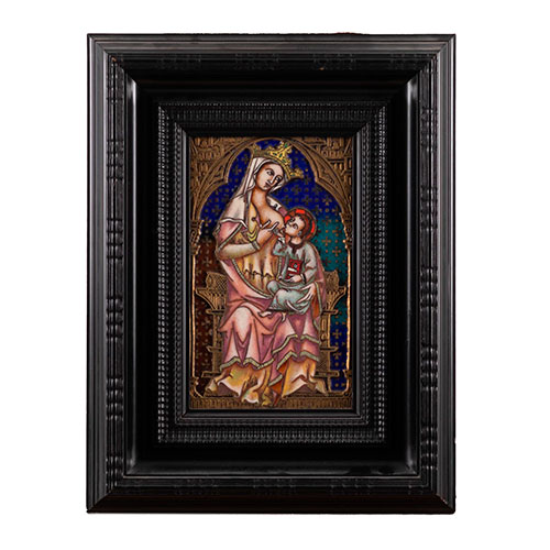 Sub.:14-On - Lote: 1601 -  Virgen entronizada modelo gtico realizado en esmalte con relieve