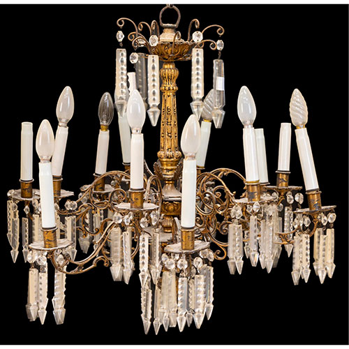 Sub.:14-On - Lote: 257 -  L�mpara de techo en bronce y cristal doce luces. Desperfectos