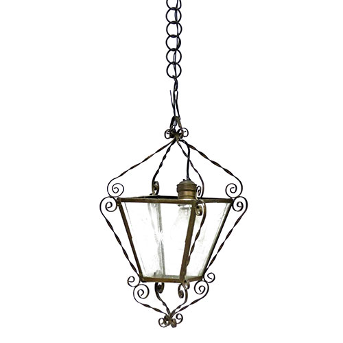 Sub.:14-On - Lote: 243 -  Farolillo de techo en lat�n y vidrio.