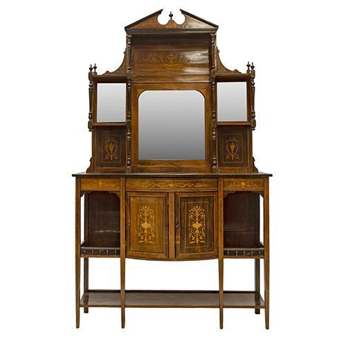 Sub.:14 - Lote: 1184 -  Mueble aparador ingls en madera de palosanto con marquetera de limoncillo. Inglaterra, Eduardo VII, ca. 1900.