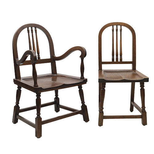 Sub.:15-Oc - Lote: 147 -  Silla y sill�n realizados en madera de casta�o, respaldo con balaustres.