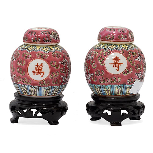 Sub.:15-Oc - Lote: 434 -  Pareja de peque�os t�bores en porcelana china esmaltada