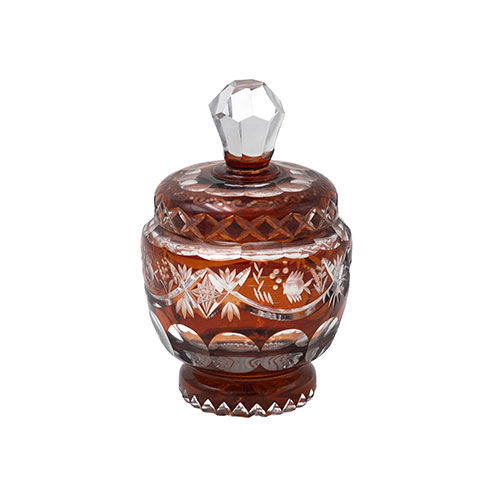 Sub.:15-Oc - Lote: 171 -  Bote en cristal tallado con tapa en color