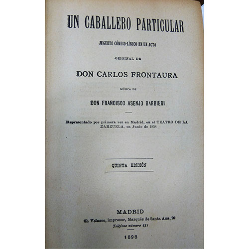 Sub.:15-Oc - Lote: 1007 -  Teatro/Zarzuela. FRONTAURA, C. 