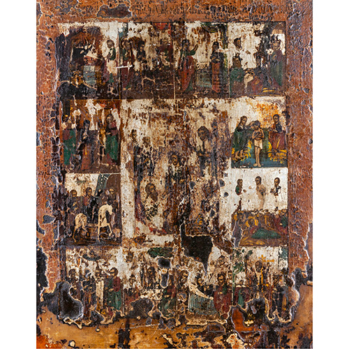 Sub.:15 - Lote: 153 -  Icono en madera con escenas de la vida de Cristo. 