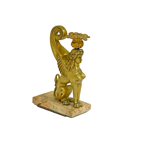 Sub.:16-Oc - Lote: 218 -  Esfinge, candelabro en bronce con base de m�rmol, S. XX