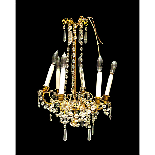 Sub.:16-Oc - Lote: 202 -  L�mpara de techo de 6 luces en bronce con cristales pinjantes.