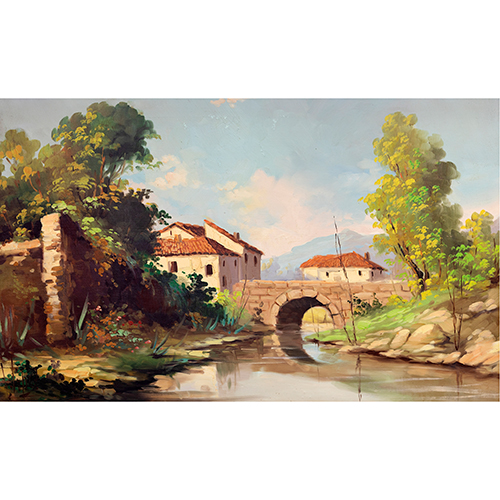 Sub.:16-Oc - Lote: 150 - ESCUELA ESPA�OLA S. XX Paisaje con puente