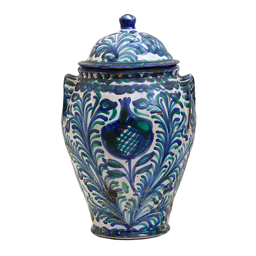 Sub.:16-Oc - Lote: 344 -  Orza con su tapa en cer�mica de Fajalauza policromada en azul y verde.