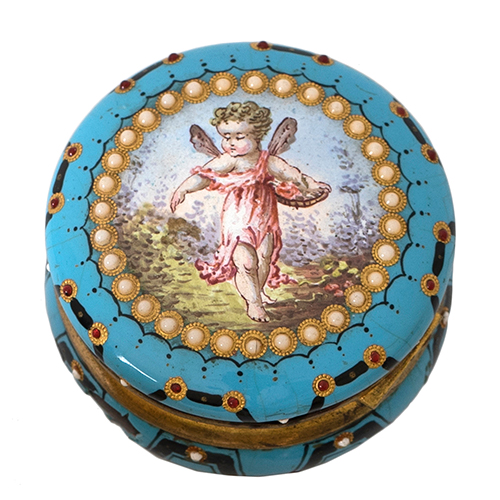 Sub.:16-Oc - Lote: 305 -  Cajita en esmalte con escena de angelote central