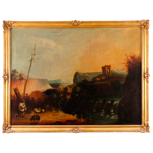 Sub.:16-Oc - Lote: 61 - ESCUELA SEVILLANA S. XIX Escena pastoril con paisaje