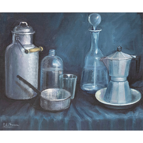 Sub.:16-Oc - Lote: 50 - MARIA PILAR TENA Objetos de cocina con fondo azul