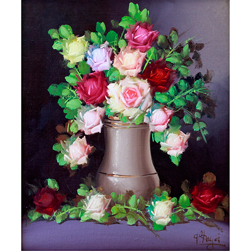 Sub.:16-Oc - Lote: 123 - VICENTE PAY� (S. XX) Rosas en jarr�n de porcelana