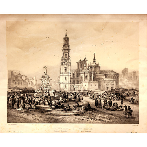 Sub.:16 - Lote: 21 - GENARO PREZ VILLAAMIL (1807-1854) Un mercado. Costumbres espaolas.