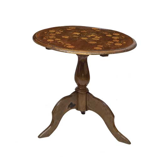 Sub.:17-Oc - Lote: 165 -  Mesa auxiliar redonda con tapa de marqueter�a floral y pie central.