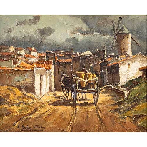 Sub.:17-Oc - Lote: 65 - ESCUELA ESPA�OLA, S. XX Carro llegando al pueblo