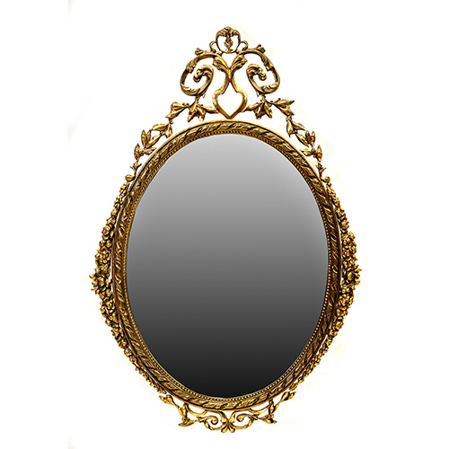 Sub.:17 - Lote: 1332 -  Espejo oval en bronce con copete.