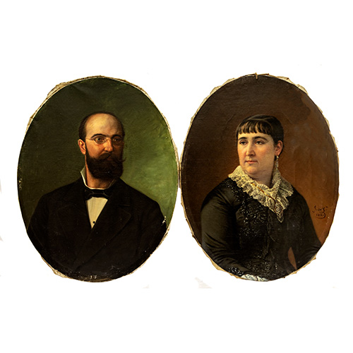 Sub.:17 - Lote: 1055 - JUAN DE BARROETA Y ANGUISOLEA (1835-1906) Pareja de retratos