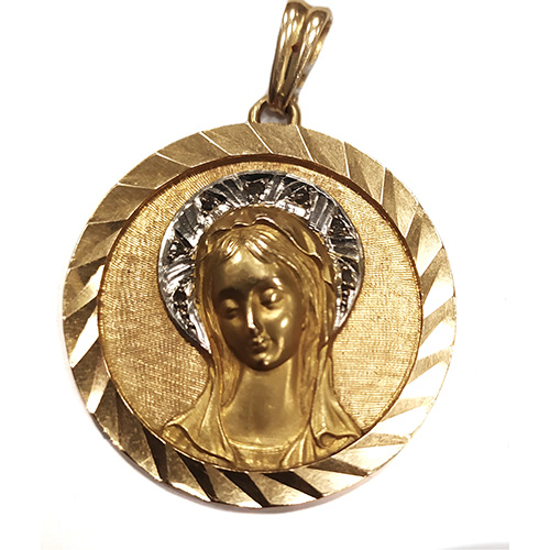 Sub.:17 - Lote: 1342 -  Medalla en oro 18k con corona en oro blanco y brillantitos. Peso 11 gr.