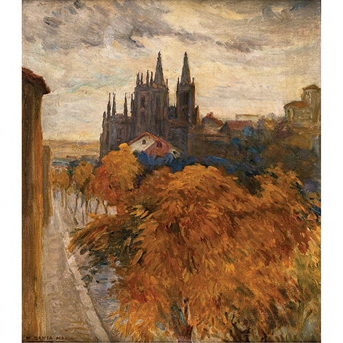 Sub.:17 - Lote: 53 - MARCELIANO SANTA MARA (Burgos, 1866-Madrid, 1950) Paisaje con la catedral de Burgos