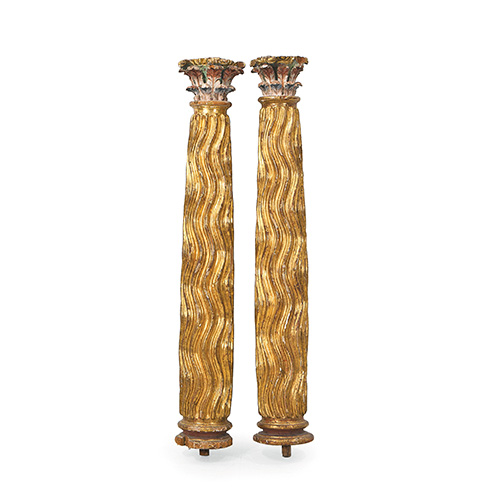 Sub.:17 - Lote: 280 -  Pareja de columnas en madera tallada y dorada, S.XVII