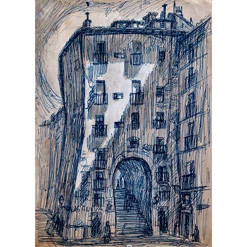 Sub.:18-Oc - Lote: 39 - MANUEL LAHOZ VALLE (Oliete, Teruel, 1910 - Zaragoza 2000) Arco de Cuchilleros Madrid