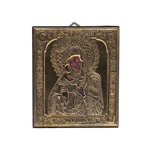 Sub.:18-Oc - Lote: 341 -  Icono de Virgen con ni�o cubierto de plata Rusia S. XX