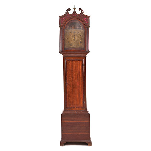 Sub.:18 - Lote: 343 -  Reloj de caja alta en madera de roble patinada, s. XIX. Con esfera de latn firmada 