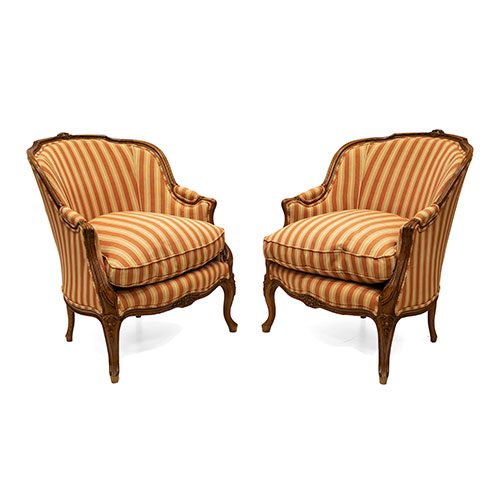 Sub.:18 - Lote: 1275 -  Pareja de butacas estilo luis XV con tapicer�a a rayas.
