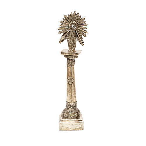 Sub.:18 - Lote: 395 -  Virgen del Pilar realizada en plata con estructura en madera. Peso: 250 gr.