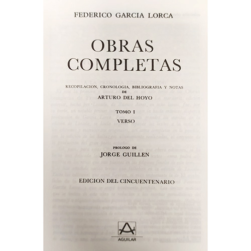 Sub.:18 - Lote: 2075 -  Obras Completas de Federico Garcia Lorca
