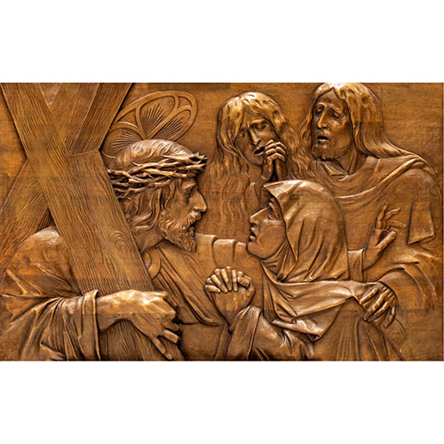 Sub.:18 - Lote: 1208 -  Relieve en madera representando escena del Camino del Calvario . Firmado Loscertales