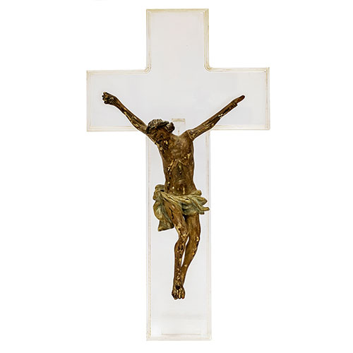 Sub.:18 - Lote: 1323 -  Cristo en madera tallada. Siglo XVIII. Cruz en metacrilato.